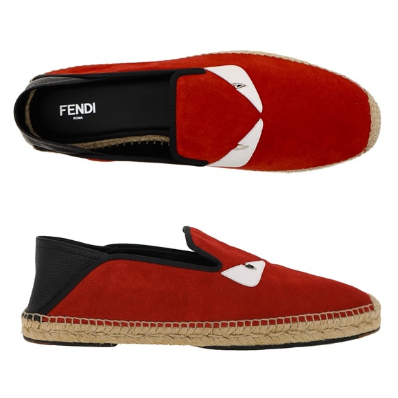 Fendi Monster Bug Eye Espadrilles Red Suede Leather Size 9 US New - Picture 1 of 8